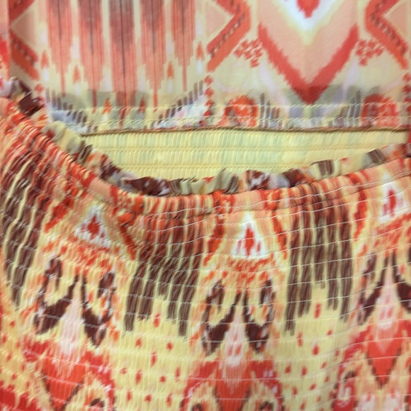 Torrid bright yellow orange Aztec print sheer 3/4 sleeve tunic top smocked 3X - Picture 6 of 8